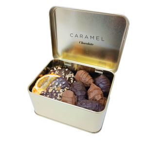 Teneke Kutu Çikolata Kaplı Hurma & Çikolataya Batırılmış Portakal Dilimleri